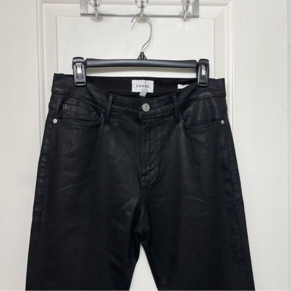 New FRAME Le Crop Flare cropped coated high-rise flared jeans in Black Size 31 - Picture 7 of 15